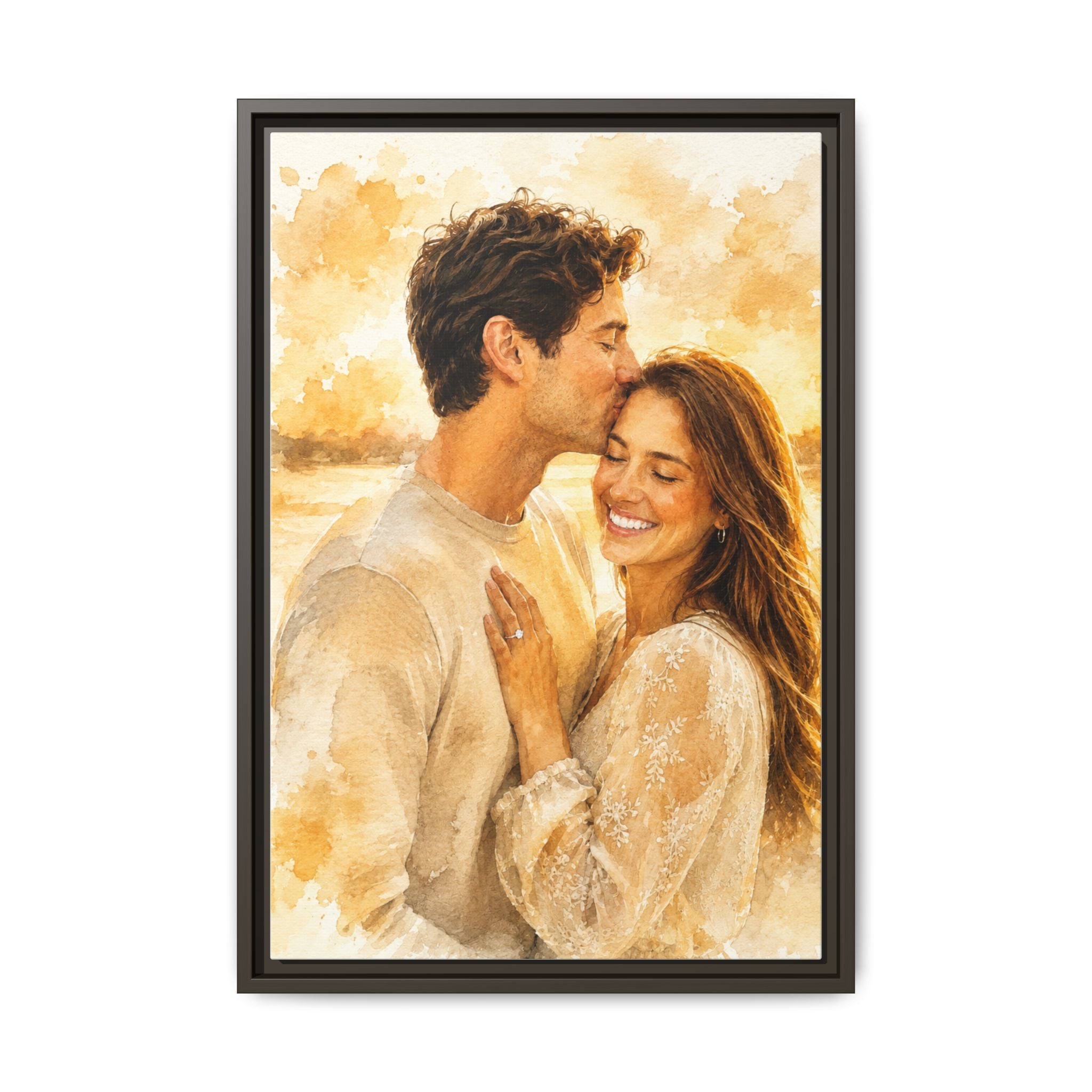 Custom Watercolor Couple Portrait Canvas – Framed