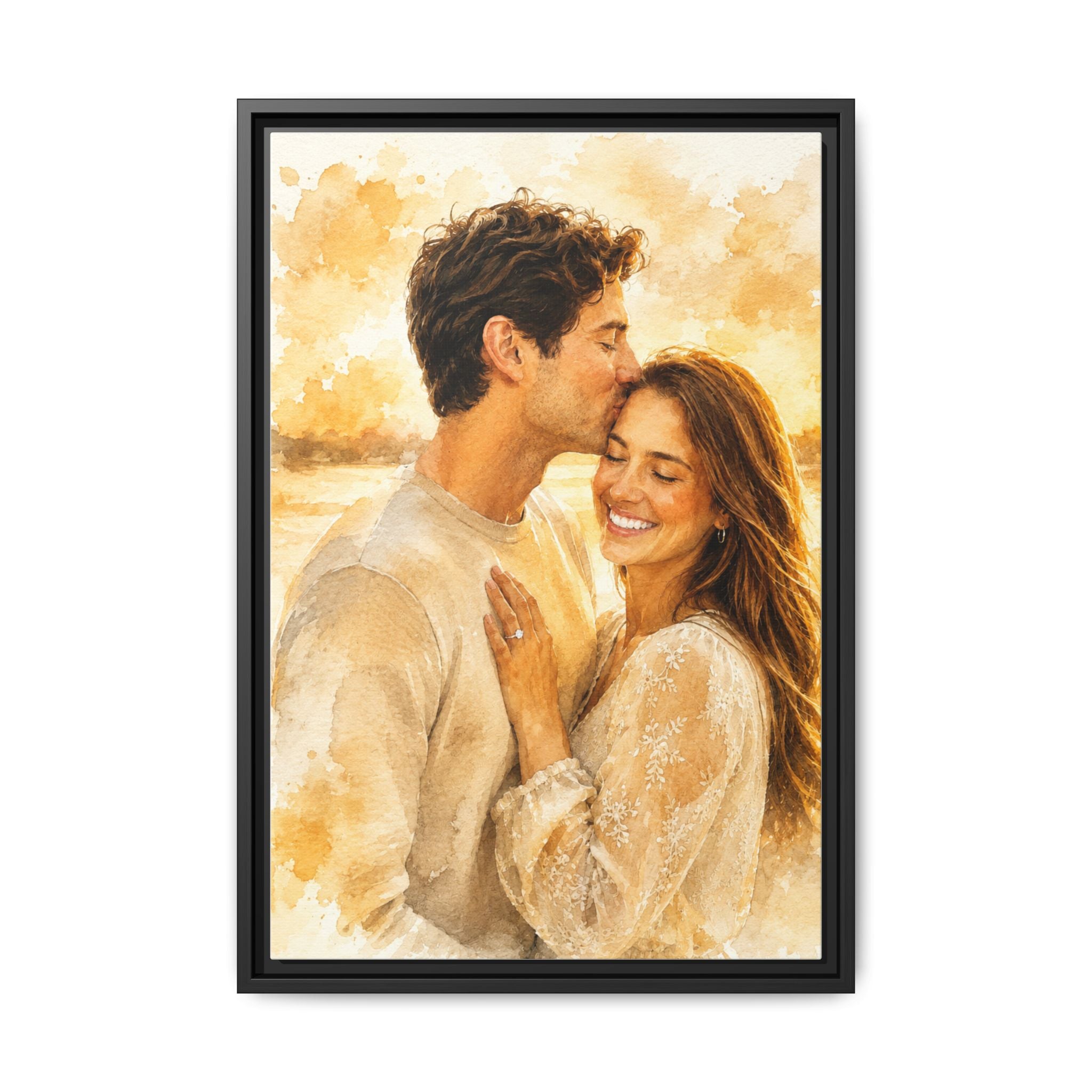 Custom Watercolor Couple Portrait Canvas – Framed