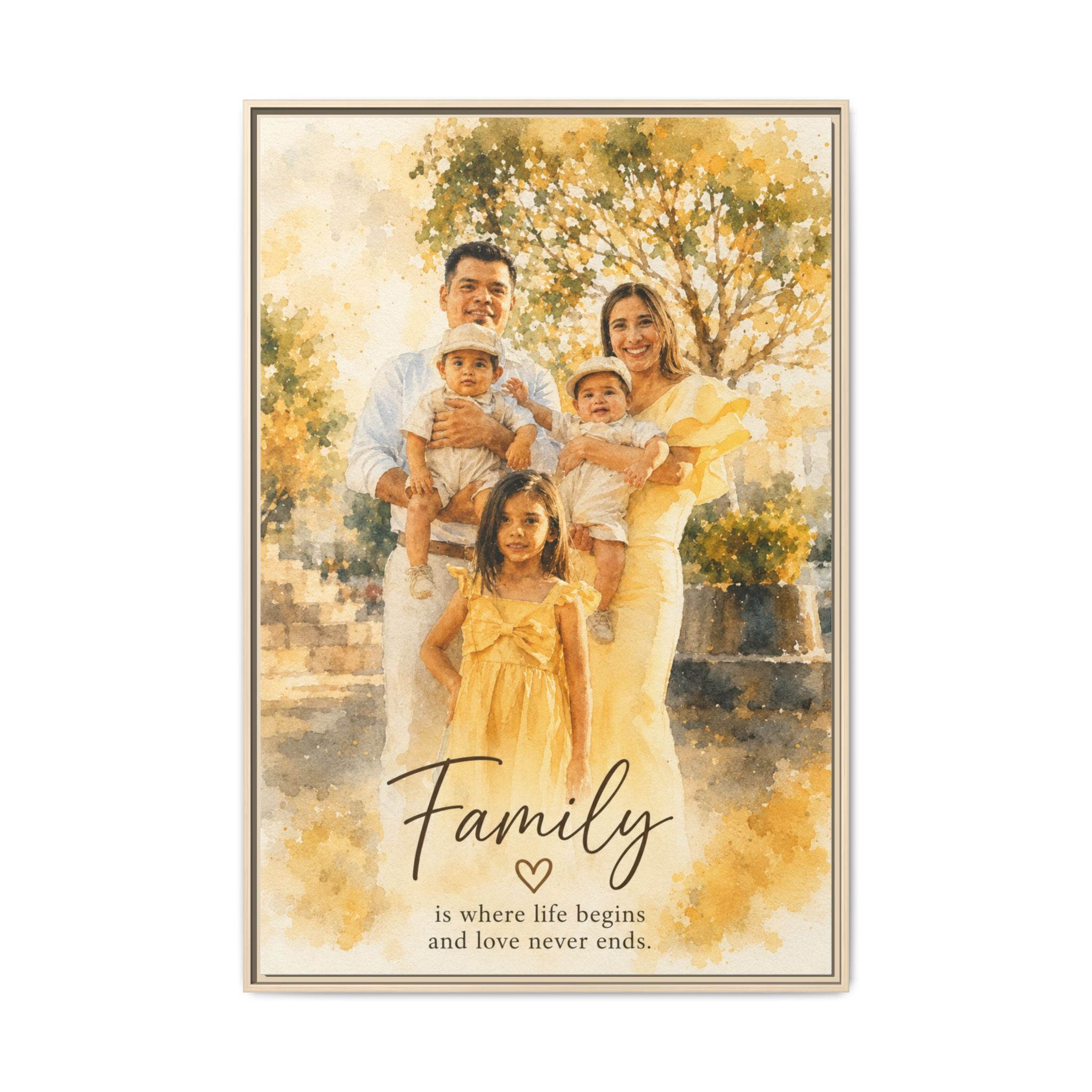 Custom Watercolor Family Portrait Framed Canvast