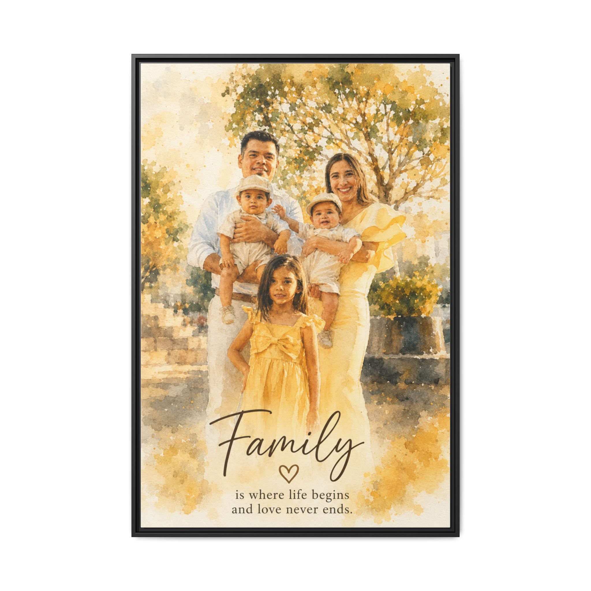 Custom Watercolor Family Portrait Framed Canvast