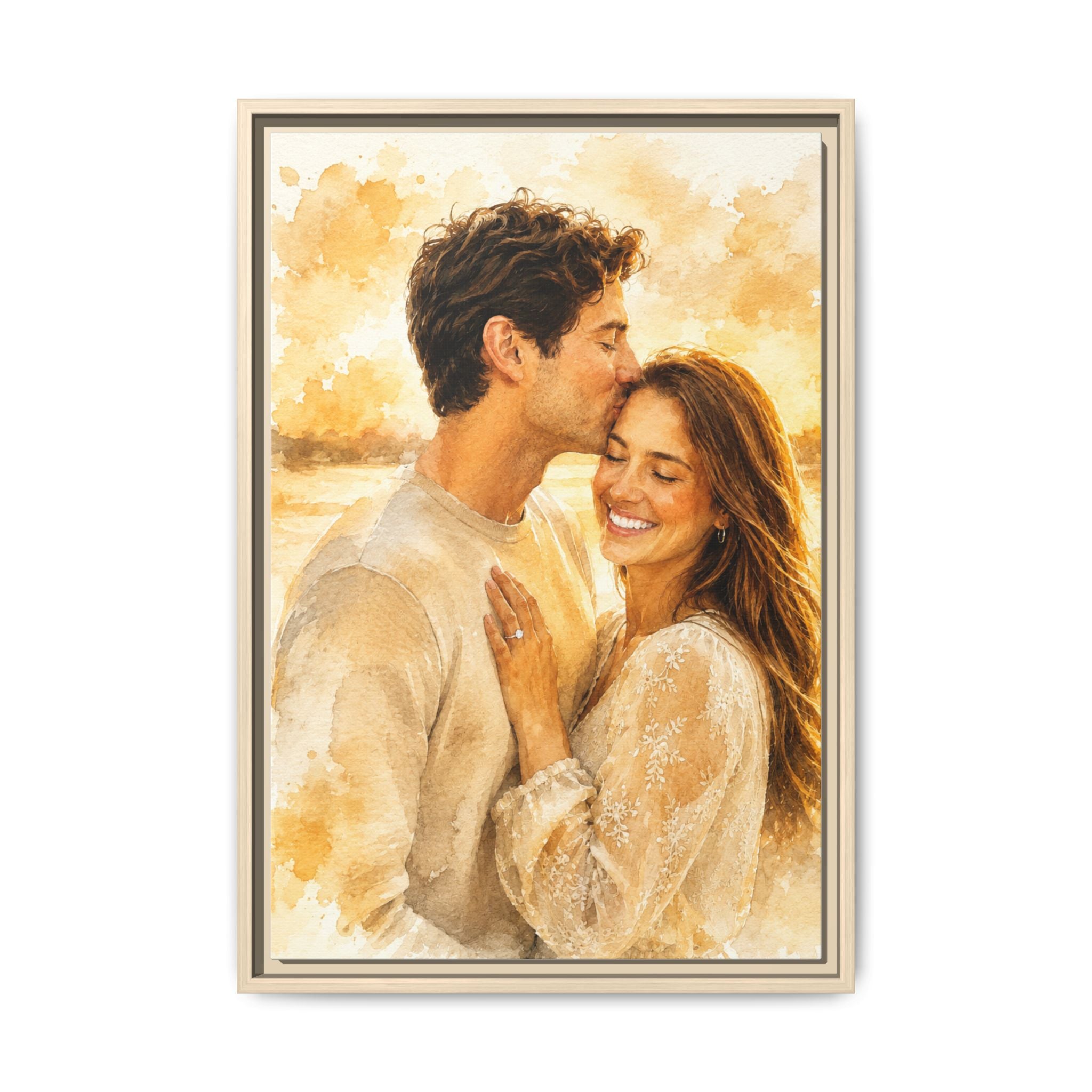 Custom Watercolor Couple Portrait Canvas – Framed