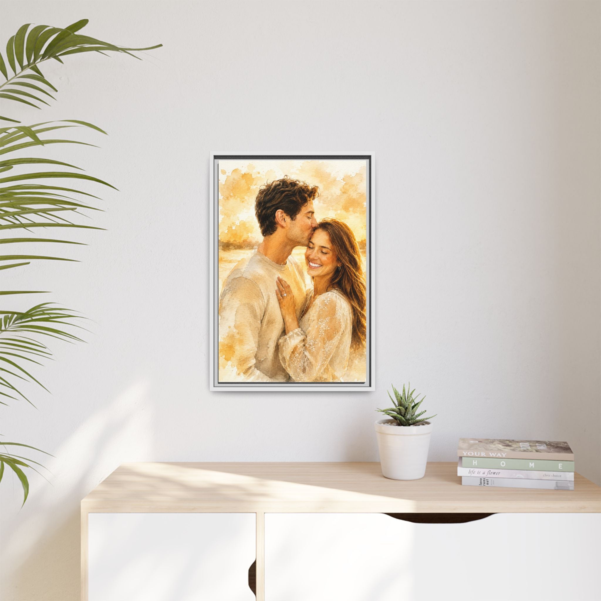 Custom Watercolor Couple Portrait Canvas – Framed