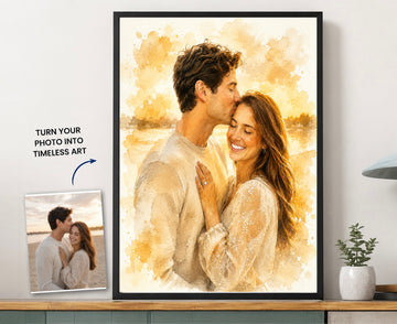 Custom Watercolor Couple Portrait Canvas – Framed