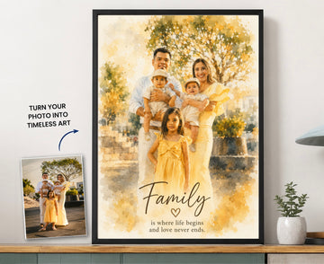 Custom Watercolor Family Portrait Framed Canvast