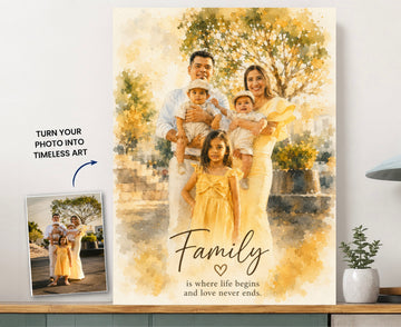 Custom Watercolor Family Portrait Canvas